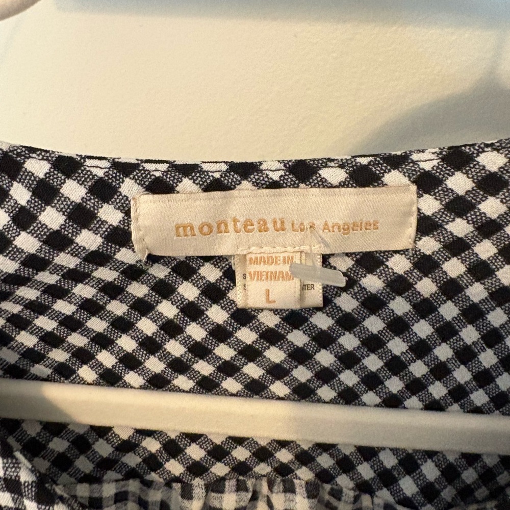 Monteau Black and White Gingham Peplum Top with Bow Ties - Picture 3 of 4